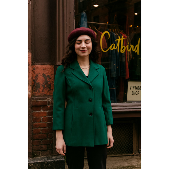 Vintage Teal Wool Coat by American Bazaar Size 14 Made in USA - Picture 5 of 16